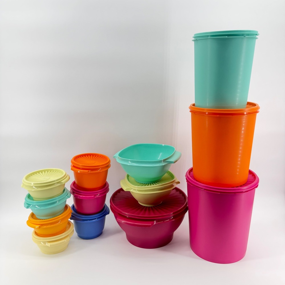 Tupperware Wonderlier Bowl Canister Mixed  Orange Teal Yellow lot‎ w/Lids